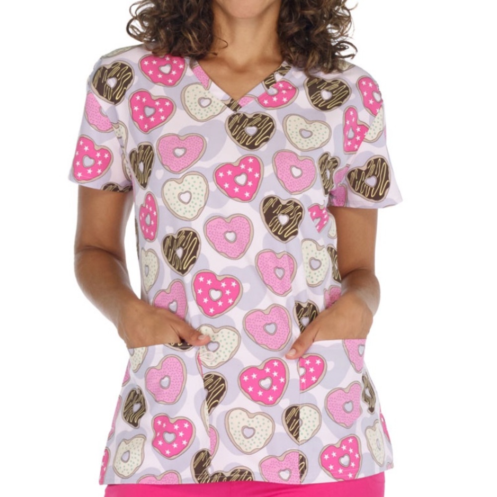 NWT Women’s Medium Dough Love Donut Print Scrubfinity Scrub Top